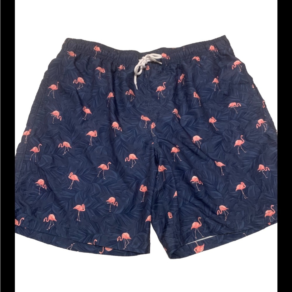 SHEIN Men’s Swim Trunks Blue w Pink Flamingos Lined XXL Pockets